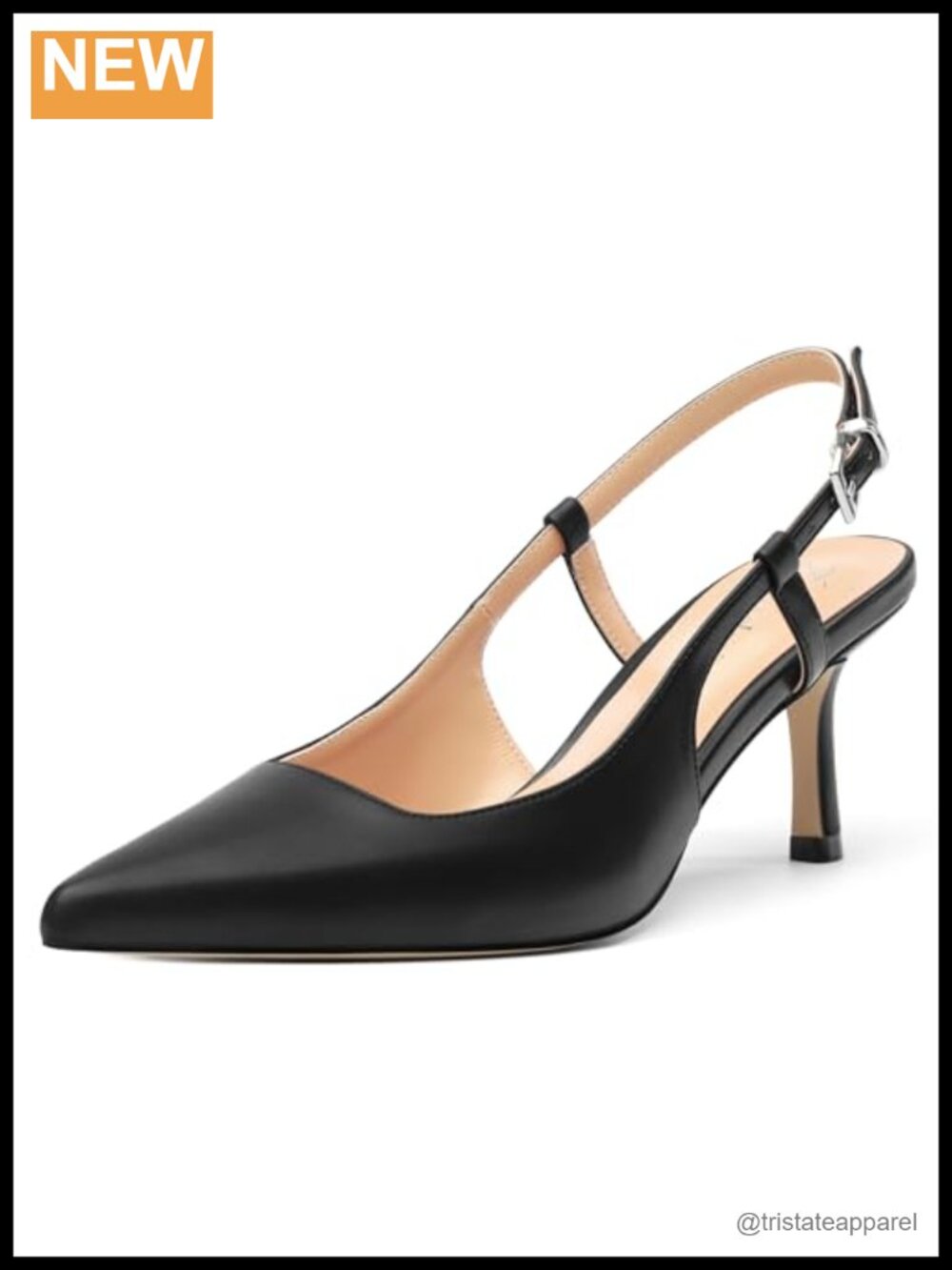 Women's Pointed Toe Slingback Pumps Mid Stiletto Heel Ankle Strap Dress Shoes